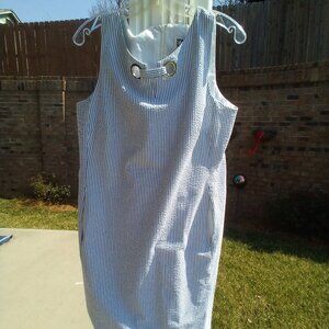 Anne Klein Blue And White Seersucker Lined Size 12 Perfect Dress For Summer